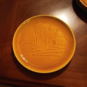 6 Vintage fondue plates with wine, cheese and bread motif